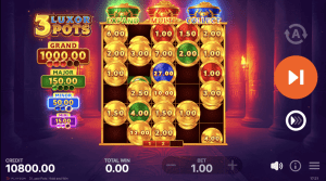 A screenshot showing the 3 Luxor Pots bonus round in action